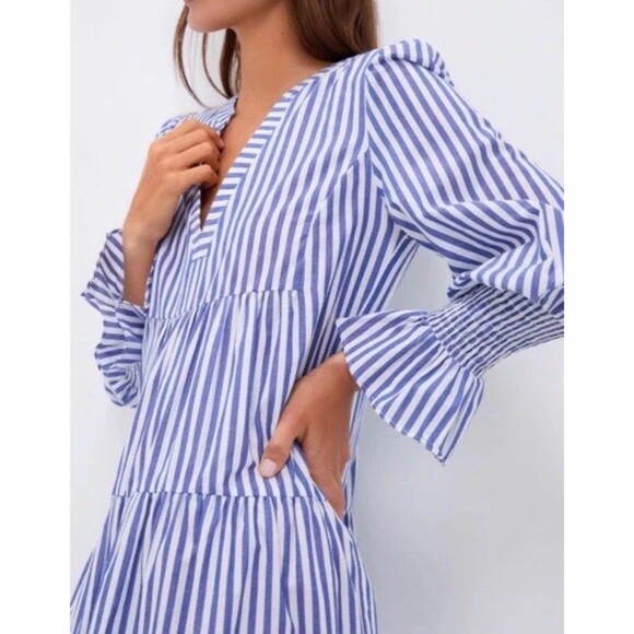 Tuckernuck Pomander Place Kenzo Mini Dress Womens Large Blue White Stripe Tiered - Picture 6 of 8